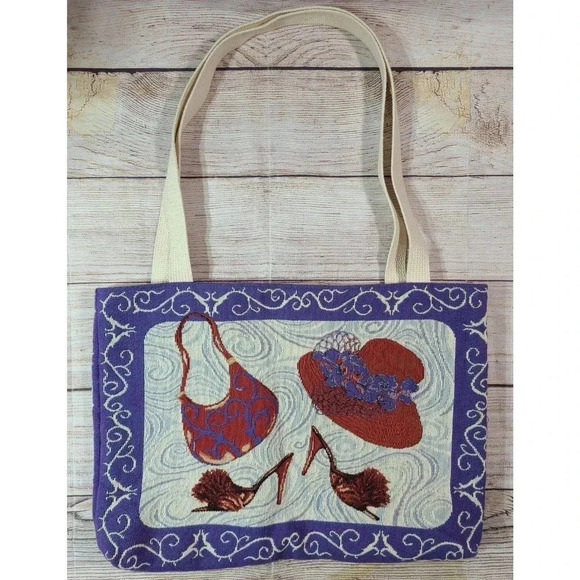 Red Hat Society Paint the Town Red Tapestry Shoulder Tote Bag Lined Made in USA - Picture 2 of 6